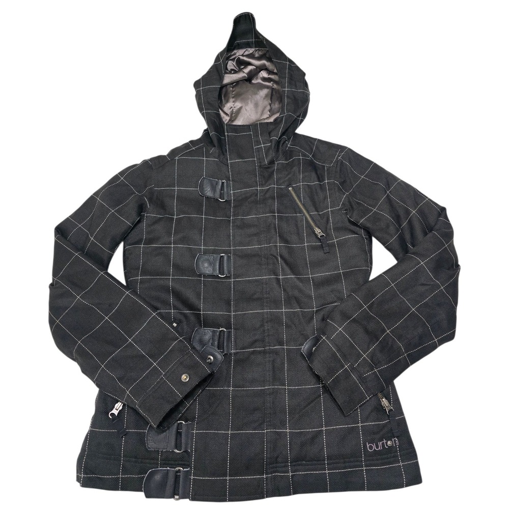 Burton Dream Jacket Black Grid Pattern Hooded Winter Snowboard Ski Coat Womens M